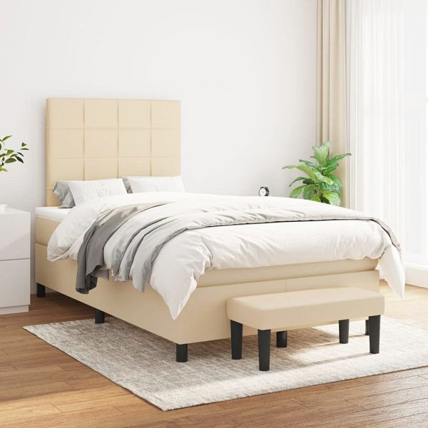 vidaXL Boxspringbett mit Matratze Creme 120x200 cm Stoff, 3136586