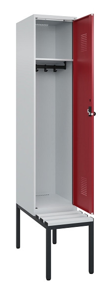 C+P Spind Evolo PLUS, 1 Abteile, 2120x400x815mm, 7035/3003, Haken 4, Drehriegel, Sitzfläche Kunststoff, Sitzbank, 0490507-12 S10058