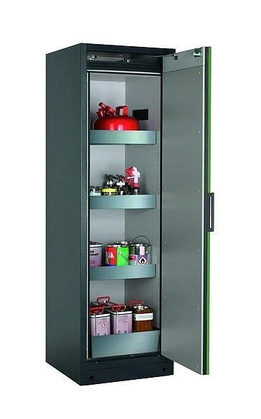 asecos Sicherheitsschrank Q-CLASSIC-90, Q90.195.060.R in resedagrün RAL 6011 mit 3x Wannenboden Standard (Edelstahl), 30073-048-33416