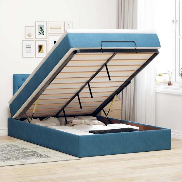 vidaXL Ottomane Bett mit Matratze & LEDs Dunkelblau 120x190 cm Samt, 3312684