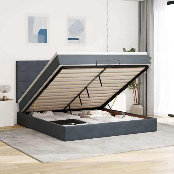 vidaXL Ottoman-Bett mit Matratzen Dunkelgrau 200x200 cm Samt, 3313494
