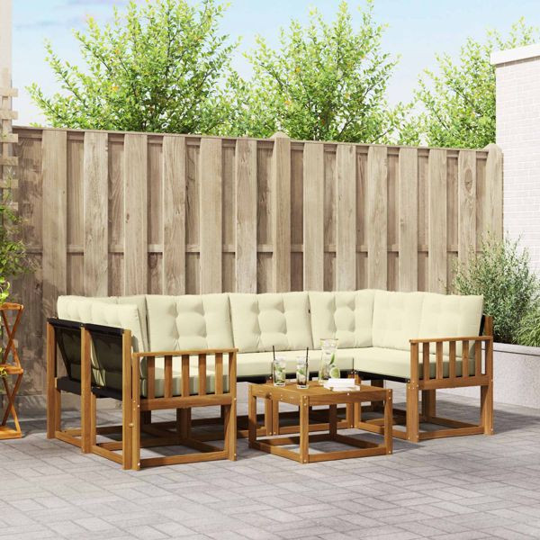 vidaXL Outdoor-Sofagarnitur mit Kissen 7-teilig Natur und Creme, 3368445