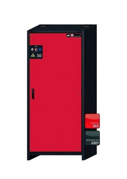 asecos Sicherheitsschrank Q-CLASSIC-30, Q30.195.086.WDR in verkehrsrot RAL 3020 mit 4x Auszugswanne Standard (Edelstahl), 31009-066-30056