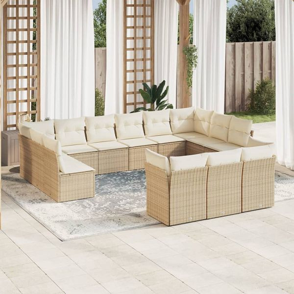 vidaXL 13-teilig Garten-Sofagarnitur mit Kissen Beige Poly Rattan, 3250287