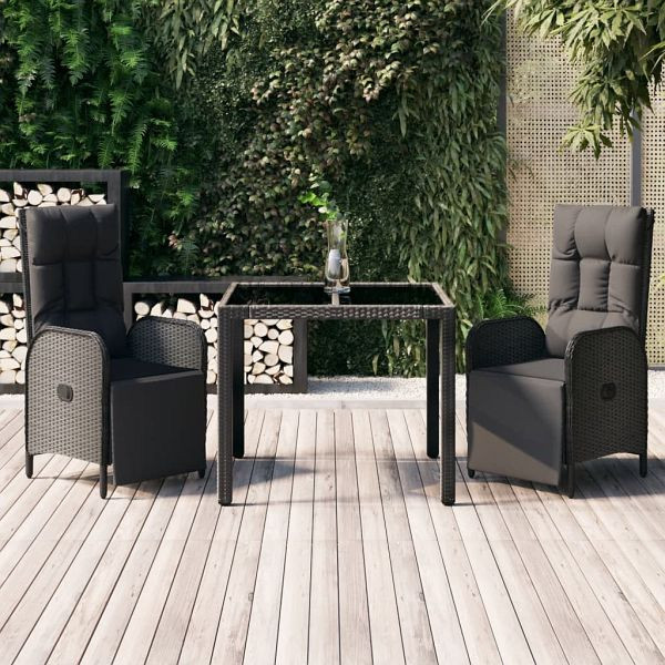 vidaXL 3-teilig Garten-Essgruppe mit Kissen Schwarz Poly Rattan, 3185059