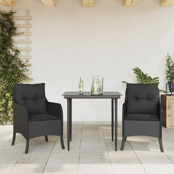 vidaXL 3-teilig Garten-Essgruppe mit Kissen Schwarz Poly Rattan, 3211920