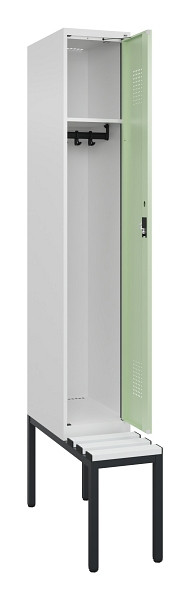 C+P Spind Evolo PLUS, 1 Abteile, 2120x300x815mm, 9016/6019, Haken 3, Zylinderschloss, Sitzfläche Kunststoff, Sitzbank, 0490507-10 S10100