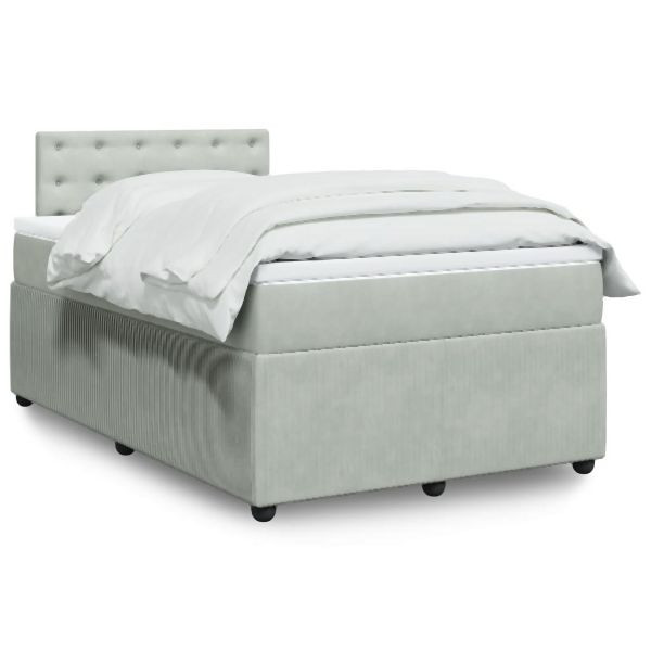 vidaXL Boxspringbett mit Matratze Hellgrau 120x200 cm Samt, 3290022