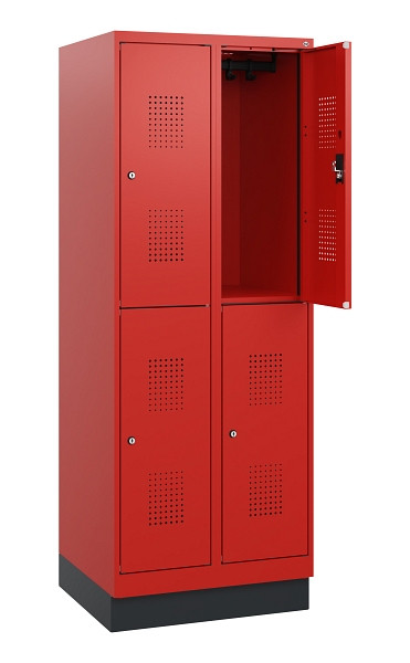 C+P Doppelstöckiger Spind Evolo PLUS, Sockel, 4 Fächer, 1630x600x500mm, 3020/302, Zylinderschloss, 0493205-20 S10075