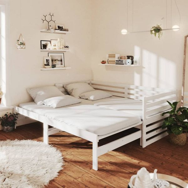 vidaXL Ausziehbares Tagesbett 2x(90x200) cm Weiß Massivholz Kiefer, 3083670
