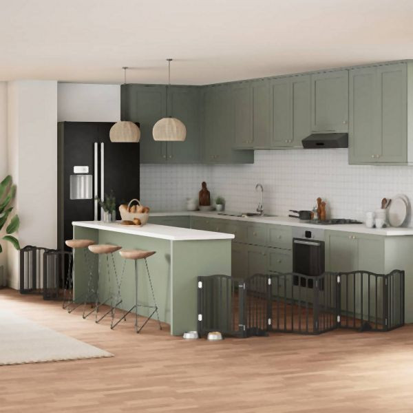 vidaXL 15-tlg. Hundetor mit Tür Faltbar Schwarz 750 cm Pappelholz, 3155599