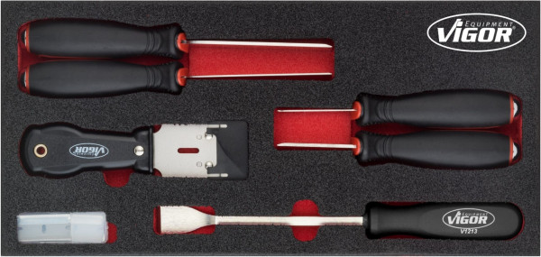 VIGOR Schaber Satz, Anzahl Werkzeuge: 16, 2K Weichschaum-Einlage Einlagenmaß / Schubladengröße: S (188 x 393 x 35 mm), V5017