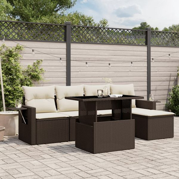 vidaXL 6-teilig Garten-Sofagarnitur mit Kissen Braun Poly Rattan, 3267873