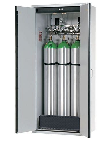 asecos Gasflaschenschrank feuerbeständig G30, 3 x 50 l Flaschen, B 900 mm, 2-flügelige Tür, grau, 117003