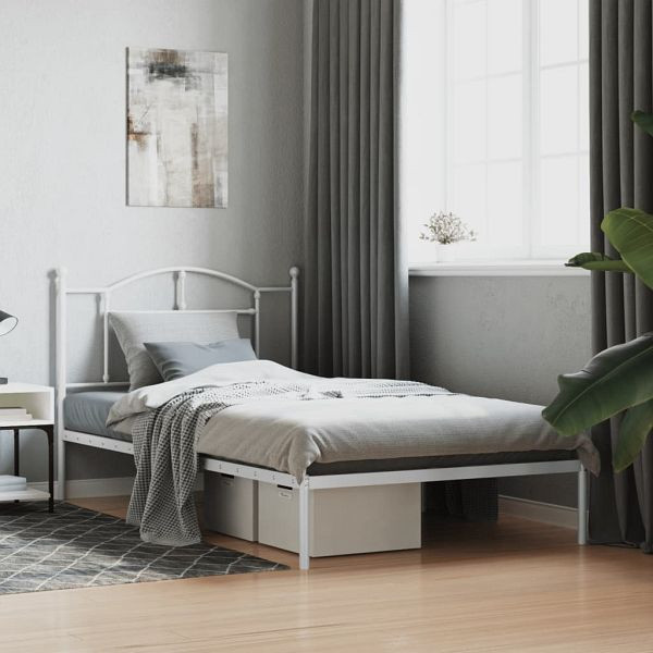 vidaXL Bettgestell mit Kopfteil Metall Weiß 107x203 cm, 353484