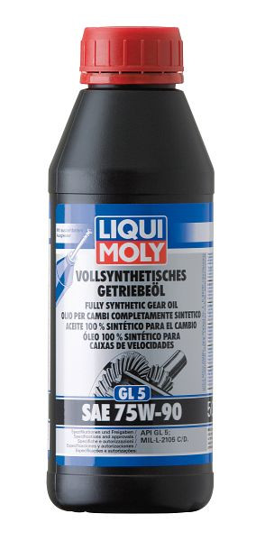 LIQUI MOLY Vollsynthetisches Getriebeöl (GL5) SAE 75W-90, Dose Kunststoff, VE: 0,5 Liter, 1413
