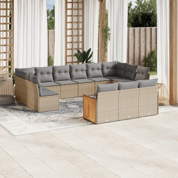 vidaXL 13-teilig Garten-Sofagarnitur mit Kissen Beige Poly Rattan, 3228138