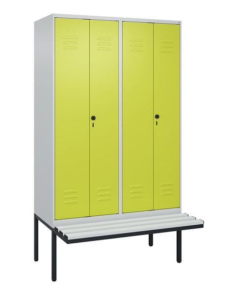 C+P Umkleidespind Classic PLUS, Doppel-Spind, 4 Abteile, 2120x1200x815mm, 7035/0024, Drehriegel, Untergestell & Sitzfläche, 0800427-40P S10040