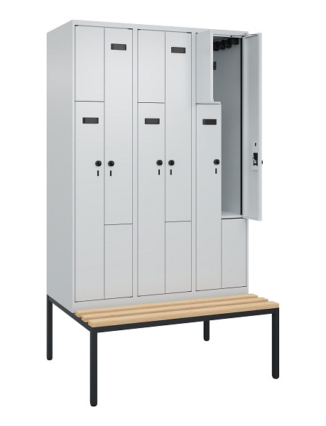 C+P Z-Spind Evolo PLUS, Bank, 6 Fächer, 2120x1200x815mm, 7035/7035, Drehriegel, Sitzfläche Buche-Hartholz, Sitzbank, 0490537-326 S10008