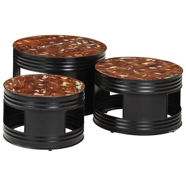 vidaXL Beistelltische Fass-Design 3 Stück Massives Altholz, 358936