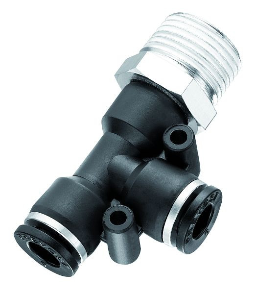 Prevost T-Stück mit seitlichem konischem Außengewinde - RPT AR, AG BSPT= R 1/8, für Schlauch mit Außen-Ø= 4 mm, VE: 10 Stück, RPT AR0400