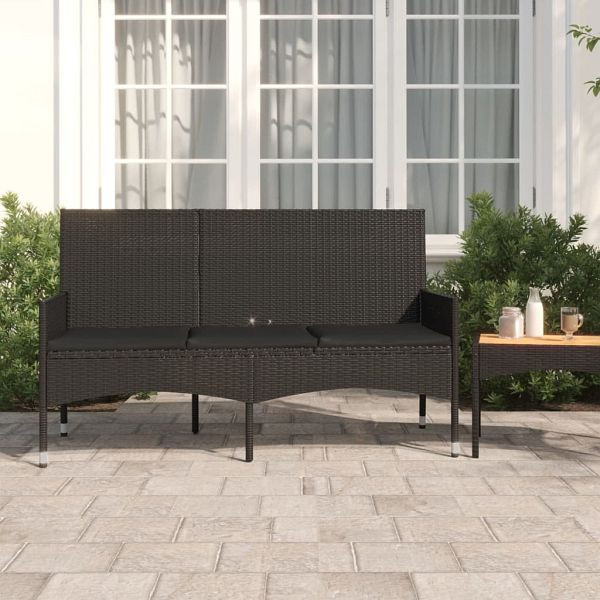 vidaXL Gartenbank 3-Sitzer mit Kissen Schwarz Poly Rattan, 319494