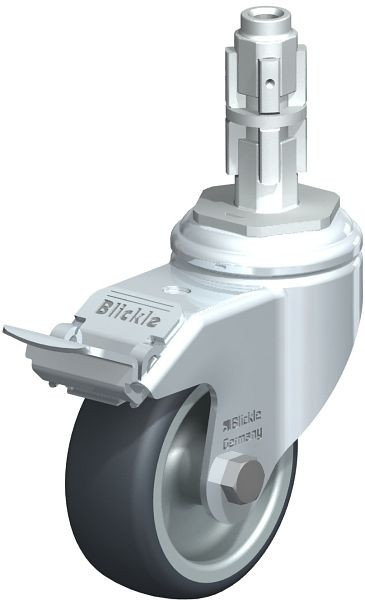 Blickle LKRA-TPA 80G-11-FI-E13 Apparate-Lenkrolle mit Rückenloch & Feststeller, Thermoplastisches Gummi-Elastomer, Grau, 737030