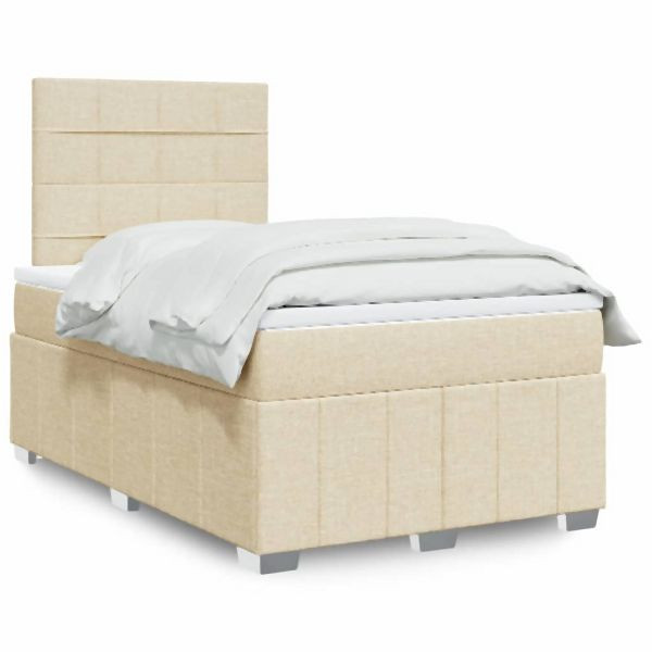 vidaXL Boxspringbett mit Matratze Creme 120x200 cm Stoff, 3291640