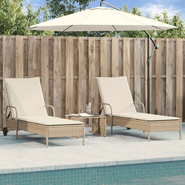 vidaXL Sonnenliegen mit Auflagen 2 Stück Beige Poly Rattan, 3261438