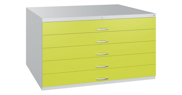 C+P Flachablageschrank Serie 7100_7200, H760xB1350xT960mm, 7035/0024, 5 Schubladenblenden doppelwandig, 7201-100 S10345
