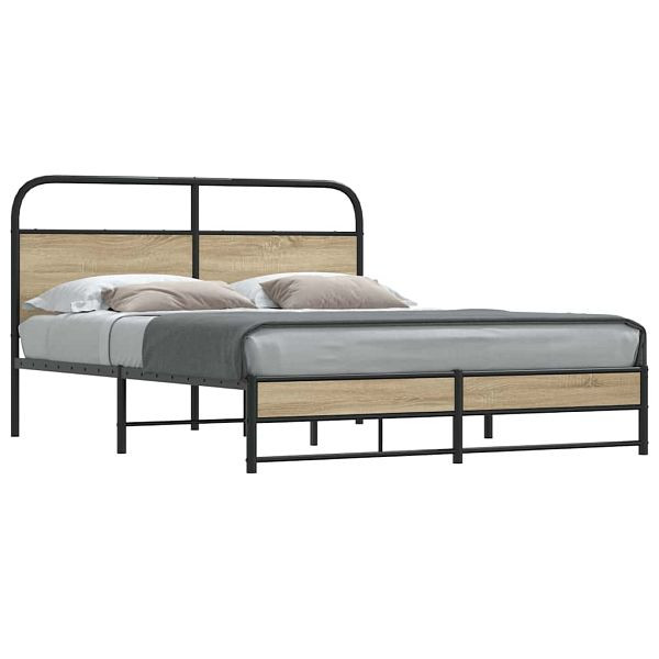 vidaXL Metallbett ohne Matratze Räuchereiche 160x200 cm, 3318679