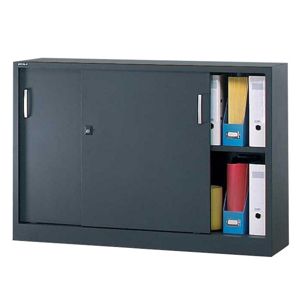 Deskin Schiebetürenschrank BASE L, Stahl, Anthrazit RAL 7021, B 1200 x H 845 x T 420 mm, 220752