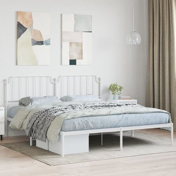 vidaXL Bettgestell mit Kopfteil Metall Weiß 160x200 cm, 373939
