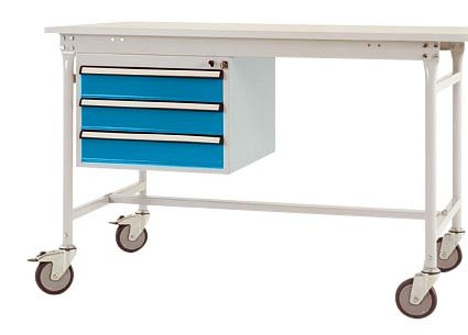 Manuflex Gehäuse-Unterbau mobil, Nutzhöhe 3 Schubfächer mm mit lichtblau RAL 5012, für Tischtiefe 800 mm, Lichtblau, ZB4632.5012