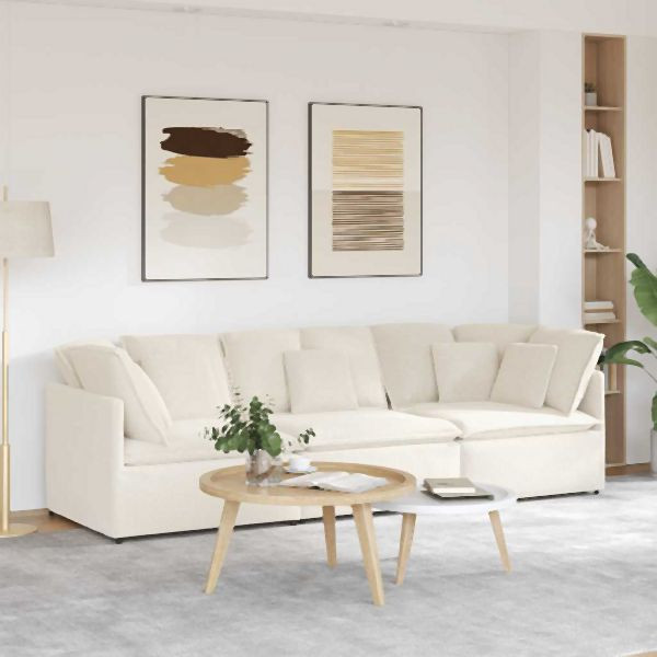 vidaXL Modulares Sofa mit Kissen Stoff in Lammwolloptik Creme, 3321295