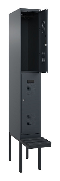 C+P Doppelstock-Spind Evolo PLUS, Bank, 2 Fächer, 2120x300x815mm, 7016/7016, Zylinderschloss, Sitzfläche Kunststoff, 0493407-10 S10124