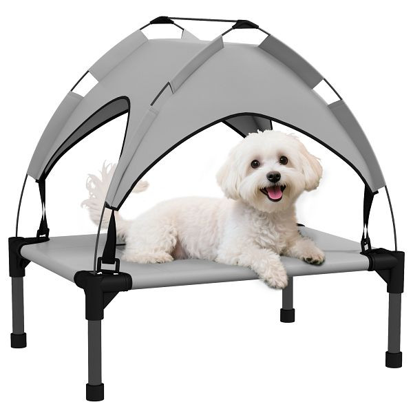 PawHut Hundebett mit Dach, Outdoor, tragbar, wasserabweisend, bis 30 kg, 61 x 46 x 63 cm, Hellgrau, D04-272V00LG