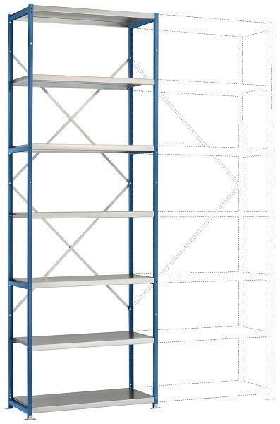 Manuflex Mittelschweres Fachboden-Steck-Grundregal mit 7 Stahlböden, HxBxT = 3000 x 1030 x 300 mm, brillantblau, RP1617.5007