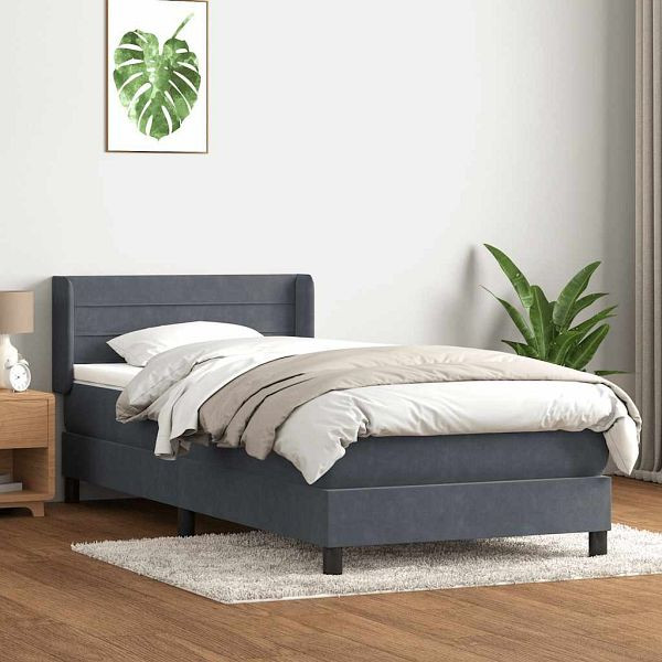 vidaXL Boxspringbett mit Matratze Dunkelgrau 80x210 cm Samt, 3318178