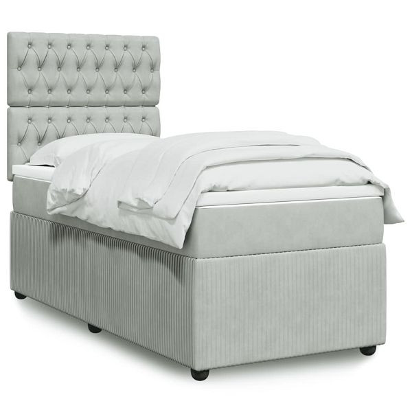 vidaXL Boxspringbett mit Matratze Hellgrau 80x200 cm Samt, 3294496