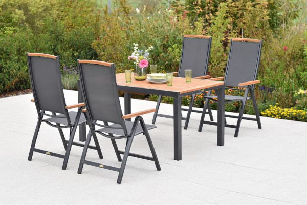 Merxx Siena Set 5-teilig, 4 Siena Klappsessel, 1 Ausziehtisch, 150 (200) x 90 cm, graphit/grau, pulverbeschichtes Aluminiumgestell, 51016-309