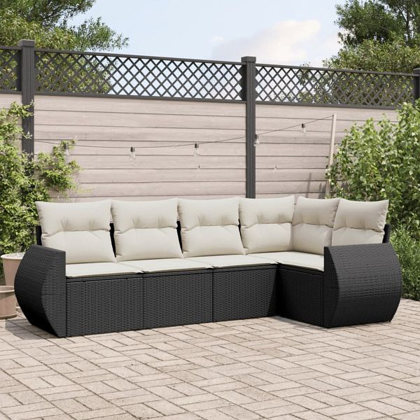 vidaXL 5-teilig Garten-Sofagarnitur mit Kissen Schwarz Poly Rattan, 3221325