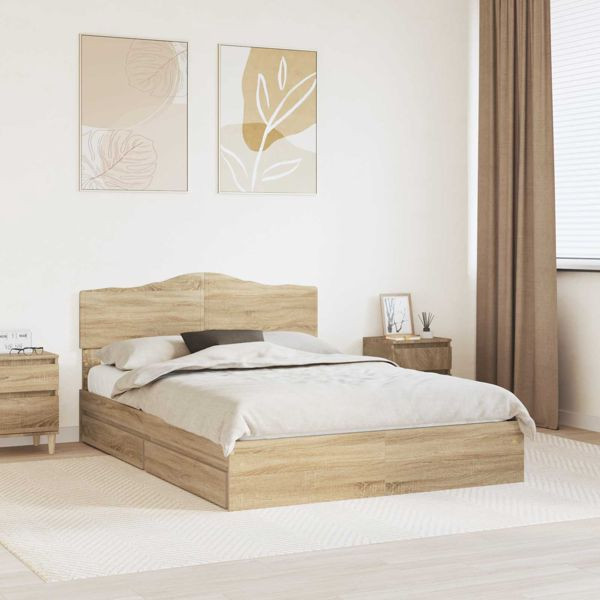 vidaXL Aufbewahrungsbett Sonoma-Eiche 150 x 200 cm Holzwerkstoff, 3413084
