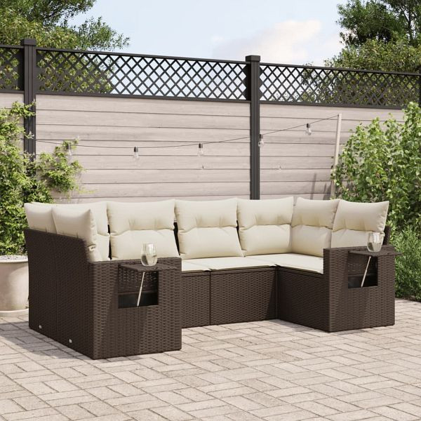 vidaXL 6-tlg. Garten-Sofagarnitur mit Kissen Braun Poly Rattan, 3252920