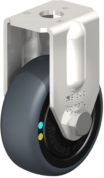 Blickle BRXA-TPA 50KD-ELS-FK Edelstahl-Apparate-Bockrolle mit Rückenloch, Thermoplastisches Gummi-Elastomer, Grau, 853217