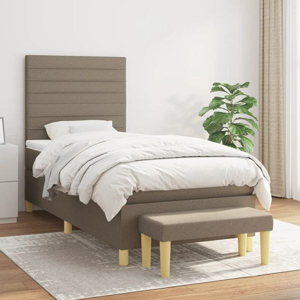 vidaXL Boxspringbett mit Matratze Taupe 90x200 cm Stoff, 3137209