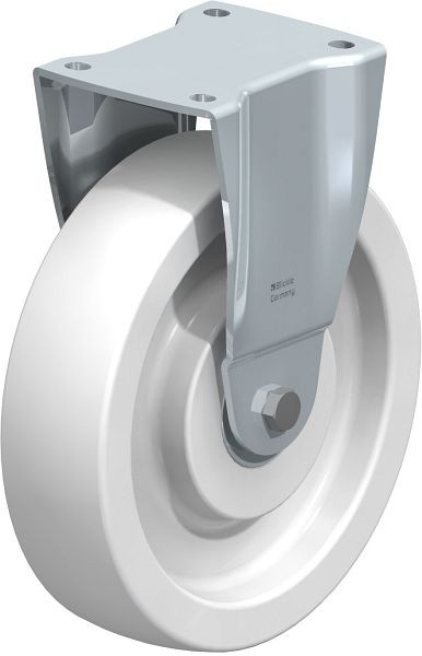 Blickle BH-SPO 250K Stahlblech-Bockrolle, Schwerlast-Ausführung, mit Anschraubplatte, Polyamid, Weiß, 47878
