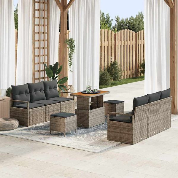 vidaXL Garten-Sofa-Set mit Speicher 9-teilig Grau Poly-Rattan, 3364433