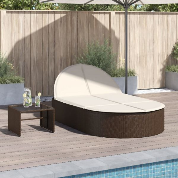 vidaXL Doppel-Sonnenliege mit Auflagen Braun Poly Rattan, 368647