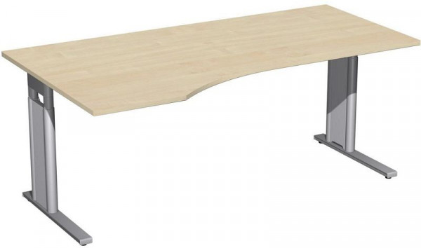 geramöbel PC-Schreibtisch links höhenverstellbar, C Fuß Blende optional, 1800x1000x680-820, Ahorn/Silber, N-647306-AS